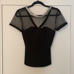 New fancy Black Rhinestone collar mesh top small